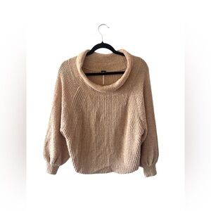 Free People tan knit off shoulder cowl neckline sweater size small cotton blend